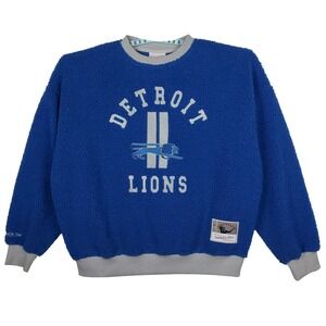 Detroit‎ Lions Mitchell & Ness NFL Large Sweatshirt Embroidery Logo Blue Fur New